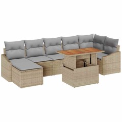 vidaXL Set da Pranzo da Giardino 8 Pezzi con Cuscini in Rattan Sintetico Beige e Acacia