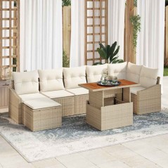 vidaXL Set da Pranzo da Giardino 8 Pezzi con Cuscini Beige in Rattan Sintetico e Acacia