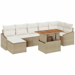 vidaXL Set da Pranzo da Giardino 8 Pezzi con Cuscini Beige in Rattan Sintetico e Acacia