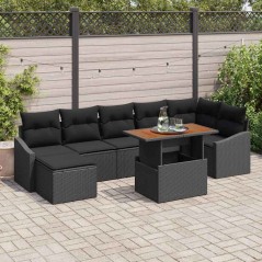 vidaXL Set da pranzo per esterni 8 pezzi con cuscini in rattan sintetico nero e acacia
