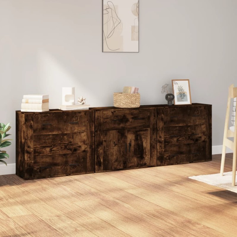 Credenze 3 pz Rovere Fumo in Legno Multistrato Credenze 3 pz Rovere Fumo in Legno Multistrato