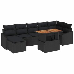 vidaXL Set da pranzo per esterni 8 pezzi con cuscini in rattan sintetico nero e acacia