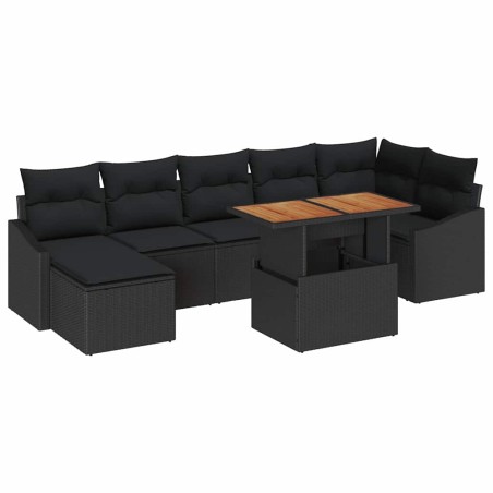 vidaXL Set da pranzo per esterni 8 pezzi con cuscini in rattan sintetico nero e acacia