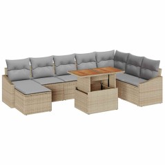 vidaXL Set da Pranzo da Giardino di 9 Pezzi con Cuscini Beige in Rattan Sintetico e Acacia
