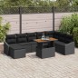 vidaXL Set da Pranzo da Giardino 9 Pezzi con Cuscini in Rattan Plastico e Acacia Nero