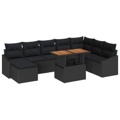 vidaXL Set da Pranzo da Giardino 9 Pezzi con Cuscini in Rattan Plastico e Acacia Nero