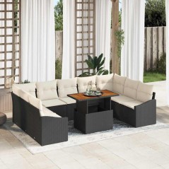 vidaXL Set da Pranzo da Giardino con 10 Pezzi e Cuscini Neri in Rattan Sintetico Acacia