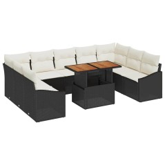 vidaXL Set da Pranzo da Giardino con 10 Pezzi e Cuscini Neri in Rattan Sintetico Acacia