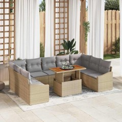 vidaXL Set da Pranzo da Giardino 10 Pezzi con Cuscini in Rattan Beige e Acacia