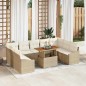 vidaXL Set da Pranzo da Giardino 10 Pezzi con Cuscini Rattan Polietileno Beige, Acacia