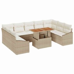 vidaXL Set da Pranzo da Giardino 10 Pezzi con Cuscini Rattan Polietileno Beige, Acacia