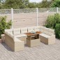 vidaXL Set da Pranzo da Giardino 10 Pezzi con Cuscini Rattan Polietileno Beige, Acacia