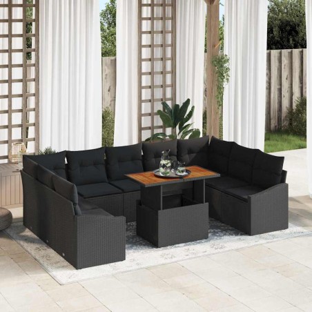 vidaXL Set da Pranzo da Giardino in 10 Pezzi con Cuscini, Rattan Sintetico Nero, Acacia