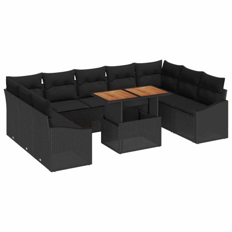vidaXL Set da Pranzo da Giardino in 10 Pezzi con Cuscini, Rattan Sintetico Nero, Acacia