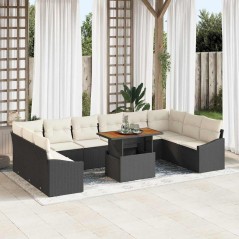 vidaXL Set da Pranzo da Giardino 11 Pezzi con Cuscini in Rattan e Poliestere Nero - Acacia
