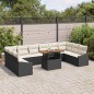 vidaXL Set da Pranzo da Giardino 11 Pezzi con Cuscini in Rattan e Poliestere Nero - Acacia
