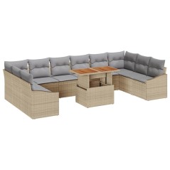 vidaXL Set da Pranzo da Giardino 11 Pezzi con Cuscini Beige in Poly Rattan e Acacia
