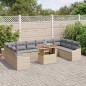 vidaXL Set da Pranzo da Giardino 11 Pezzi con Cuscini Beige in Poly Rattan e Acacia