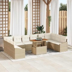 vidaXL Set da Pranzo da Giardino 11 Pezzi con Cuscini Beige in Rattan Sintetico e Acacia