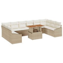 vidaXL Set da Pranzo da Giardino 11 Pezzi con Cuscini Beige in Rattan Sintetico e Acacia