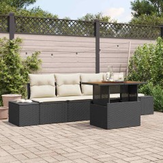 vidaXL Set da Pranzo da Giardino 5 Pezzi con Cuscini in Rattan Sintetico Nero e Acacia