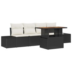 vidaXL Set da Pranzo da Giardino 5 Pezzi con Cuscini in Rattan Sintetico Nero e Acacia