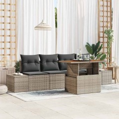 vidaXL Set da Pranzo da Giardino 5 Pezzi con Cuscini Grigi in Poly Rattan e Acacia