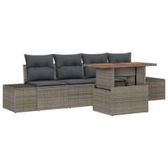 vidaXL Set da Pranzo da Giardino 5 Pezzi con Cuscini Grigi in Poly Rattan e Acacia