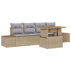 vidaXL Set da Pranzo da Giardino 5 Pezzi con Cuscini Beige in Poly Rattan e Acacia