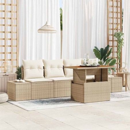 vidaXL Set da Pranzo da Giardino di 5 Pezzi con Cuscini Beige in Rattan Sintetico e Acacia