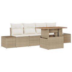 vidaXL Set da Pranzo da Giardino di 5 Pezzi con Cuscini Beige in Rattan Sintetico e Acacia