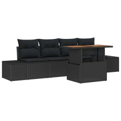 vidaXL Set da Pranzo da Giardino a 5 Pezzi con Cuscini in Rattan Sintetico Nero e Acacia