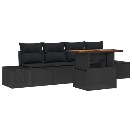 vidaXL Set da Pranzo da Giardino a 5 Pezzi con Cuscini in Rattan Sintetico Nero e Acacia