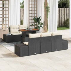 vidaXL Set da pranzo per il giardino 6 pezzi con cuscini in rattan sintetico nero e acacia