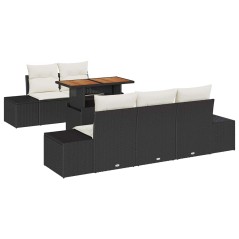 vidaXL Set da pranzo per il giardino 6 pezzi con cuscini in rattan sintetico nero e acacia