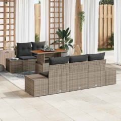 vidaXL Set da Pranzo da Giardino in 6 Pezzi con Cuscini Grigi in Rattan Sintetico e Acacia