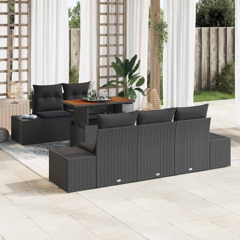 vidaXL Set da Pranzo da Giardino 6 Pezzi con Cuscini in Rattan Sintetico Nero e Acacia