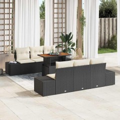 vidaXL Set da Pranzo per il Giardino in 7 Pezzi con Cuscini in Rattan Nero e Polipropilene Acacia.