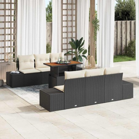 vidaXL Set da Pranzo per il Giardino in 7 Pezzi con Cuscini in Rattan Nero e Polipropilene Acacia.