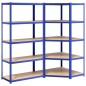 Mensole a 5 Ripiani 2pz Blu in Acciaio e Legno Multistrato Mensole a 5 Ripiani 2pz Blu in Acciaio e Legno Multistrato