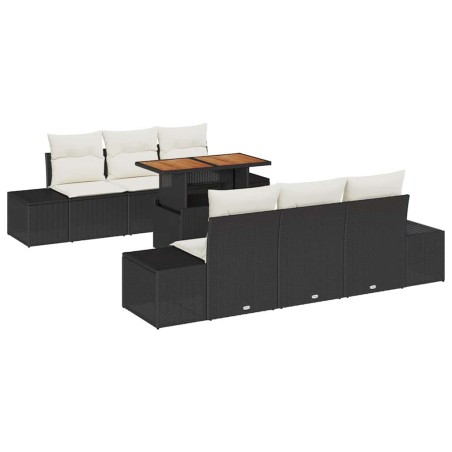vidaXL Set da Pranzo per il Giardino in 7 Pezzi con Cuscini in Rattan Nero e Polipropilene Acacia.