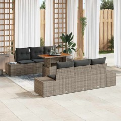 vidaXL Set da Pranzo da Giardino 7 Pezzi con Cuscini Grigi in Polirattan e Acacia