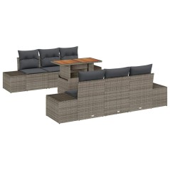 vidaXL Set da Pranzo da Giardino 7 Pezzi con Cuscini Grigi in Polirattan e Acacia