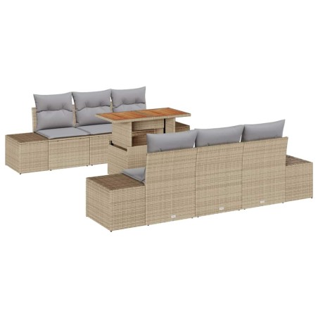 vidaXL Set da Pranzo da Giardino 7 Pezzi con Cuscini in Rattan Sintetico Beige e Acacia