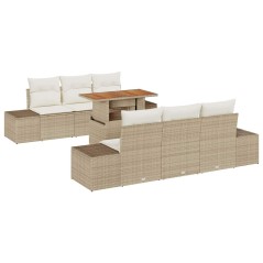 vidaXL Set da pranzo da giardino in 7 pezzi con cuscini beige in rattan plastico e acacia.