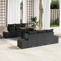 vidaXL Set da pranzo da giardino 7 pezzi con cuscini in rattan e poliestere nero