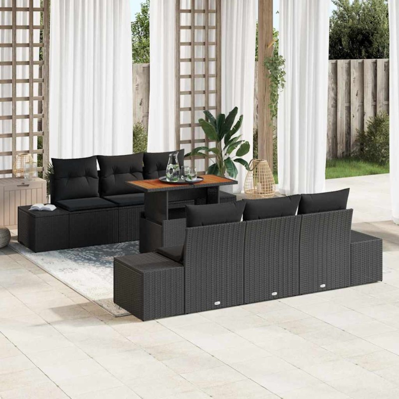 vidaXL Set da pranzo da giardino 7 pezzi con cuscini in rattan e poliestere nero