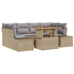 vidaXL Set da Pranzo da Giardino 7 Pezzi con Cuscini Beige in Poly Rattan e Acacia