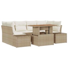 vidaXL Set da Pranzo da Giardino 7 Pezzi con Cuscini Beige in Rattan Sintetico e Acacia.