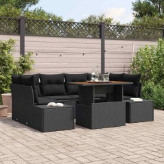 vidaXL Set da Pranzo da Giardino 7 Pezzi con Cuscini Nero in Rattan Sintetico e Acacia